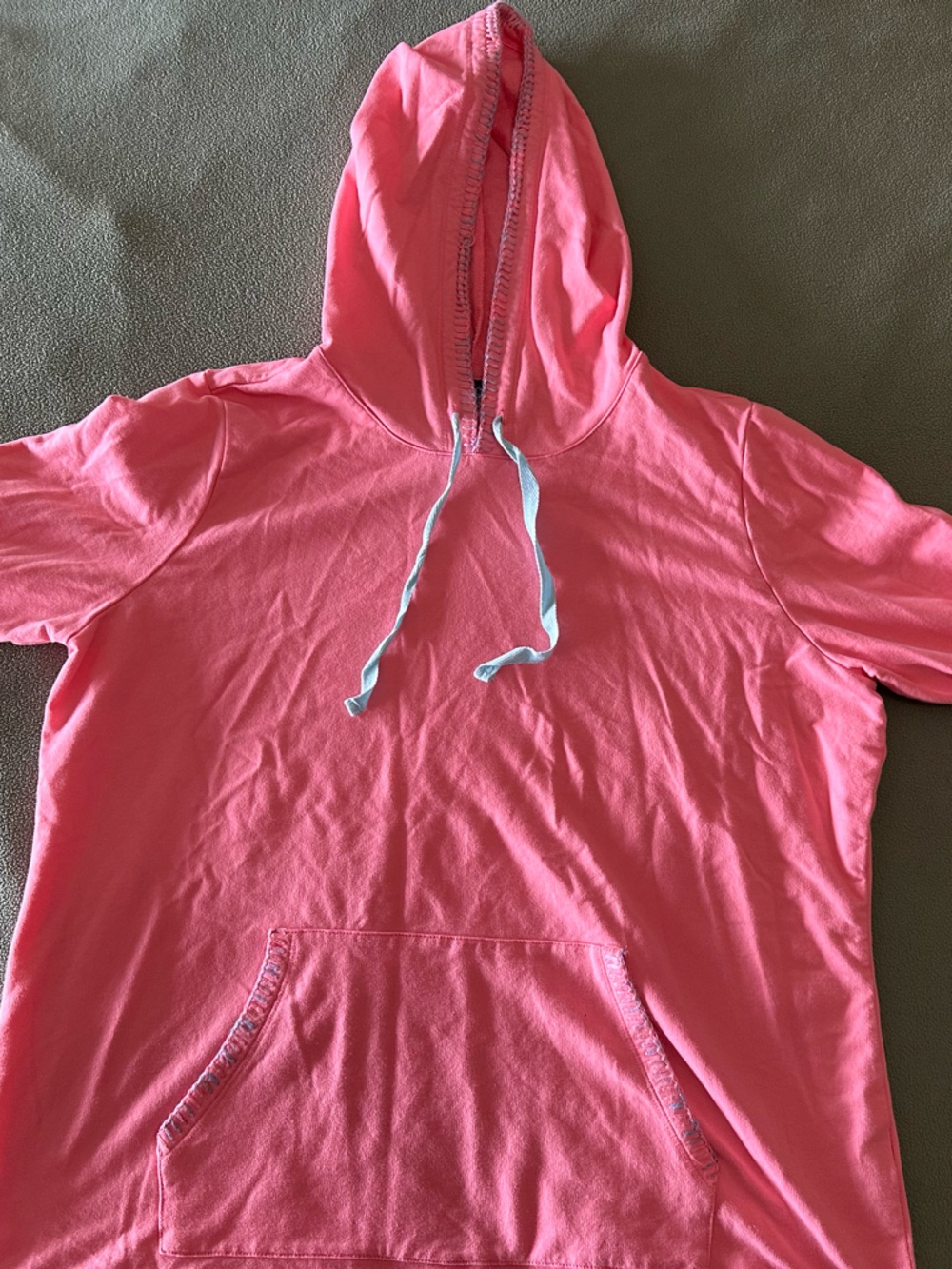 Denim&Co Beach Pink Hooded 3/4 Sleeve French Terry Pullover Sweatshirt - Size L